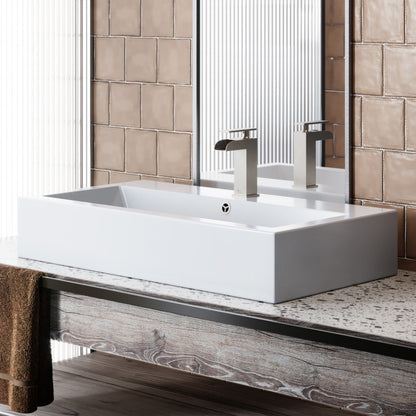 Swiss Madison Voltaire 32" Rectangle Vessel Sink in Glossy White with Faucet Mount