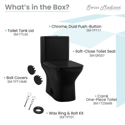 Swiss Madison Carre One-Piece Square Toilet Dual-Flush in Matte Black 1.1/1.6 gpf