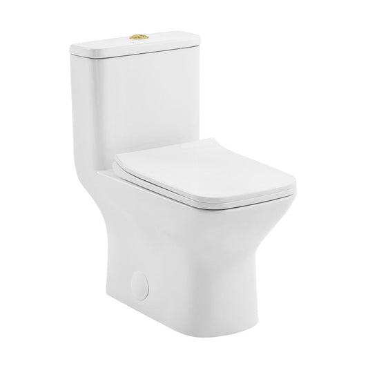 Swiss Madison Carre One Piece Square Toilet Dual Flush, Brushed Gold Hardware 1.1/1.6 gpf