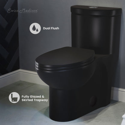 Swiss Madison Sublime One-Piece Elongated Toilet Dual-Flush in Matte Black 1.1/1.6 gpf