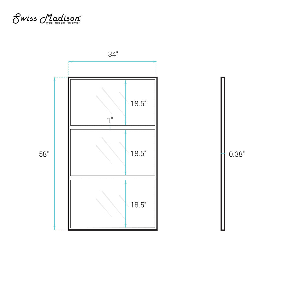 Swiss Madison Claire 34 x 58 Framed Fixed 3/8 in. (10mm) Clear Tempered Glass Tub Door with Black Matte Frame