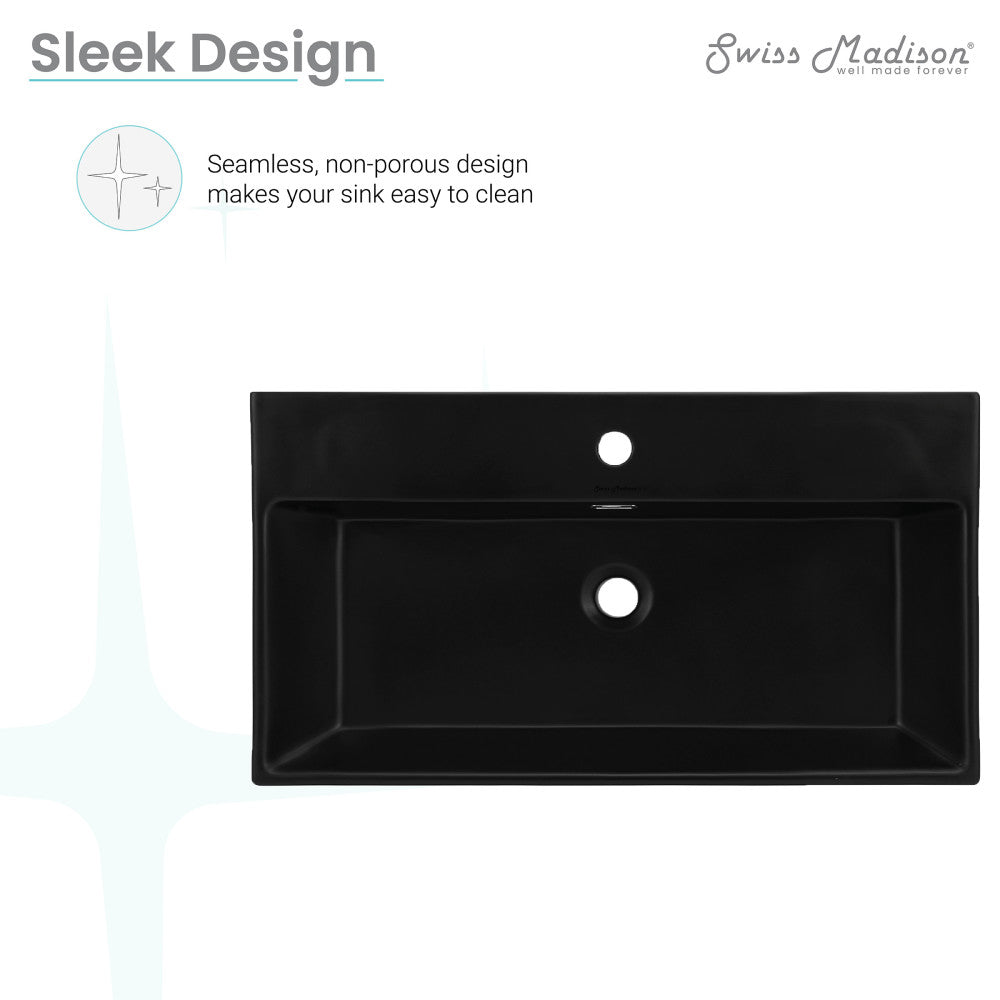 Swiss Madison Claire 30" Rectangle Wall-Mount Bathroom Sink in Matte Black
