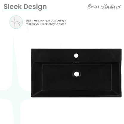 Swiss Madison Claire 30" Rectangle Wall-Mount Bathroom Sink in Matte Black