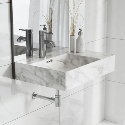 Swiss Madison St. Tropez 24" Left Side Faucet Wall-Mount Bathroom Sink in White Marble