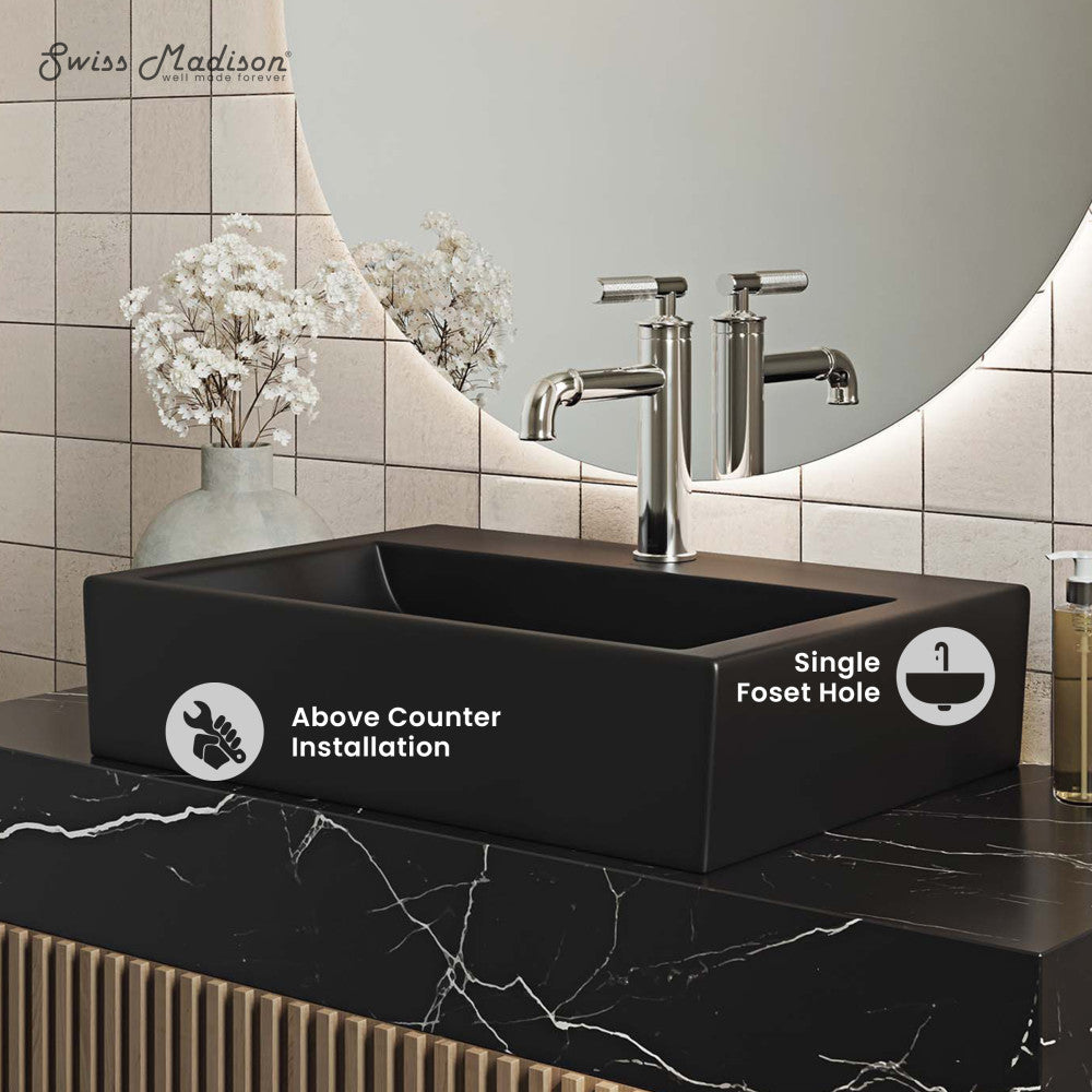 Swiss Madison Claire 20 Rectangle Ceramic Vessel Sink, Matte Black