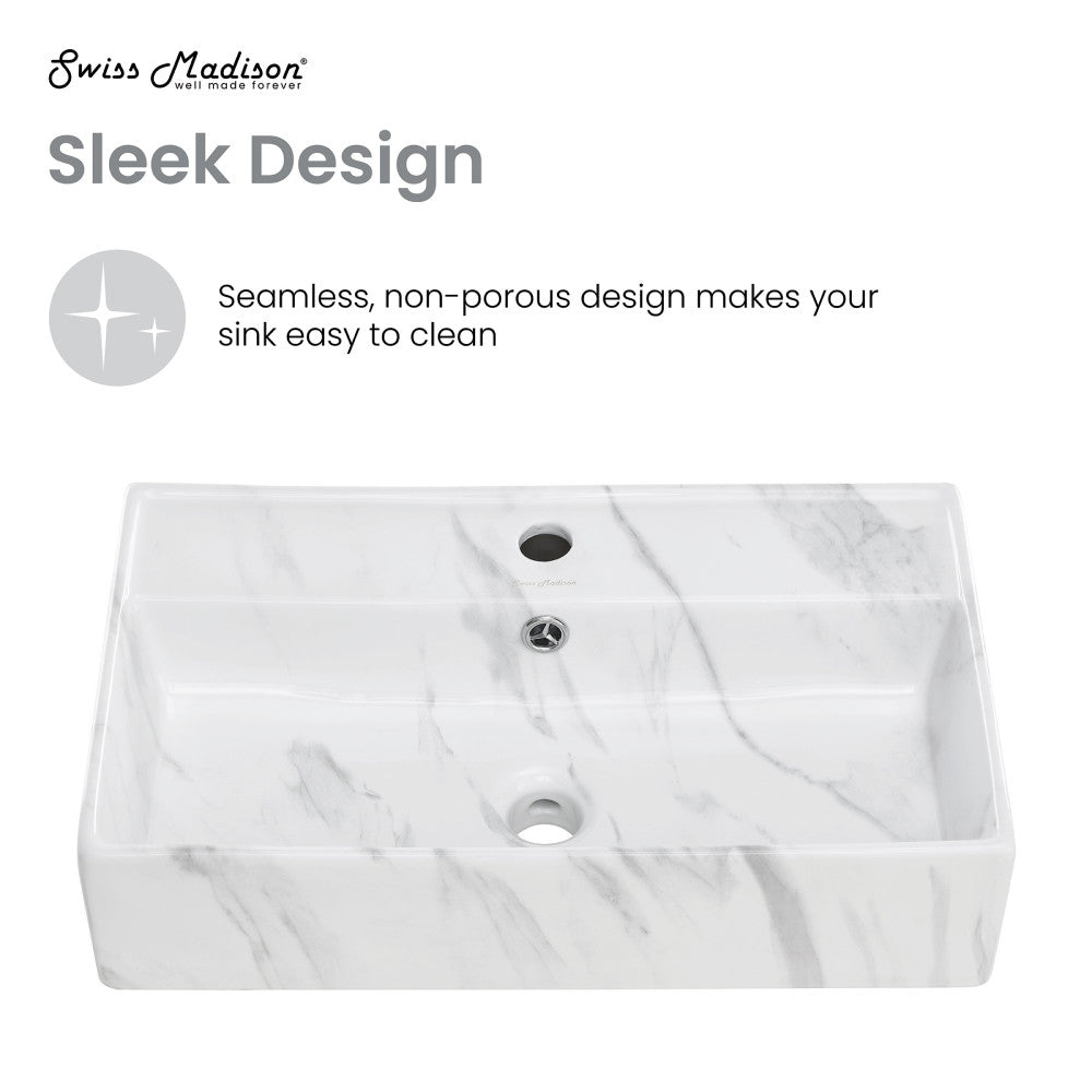 Swiss Madison Claire 22" Rectangle Wall-Mount Bathroom Sink in White Marble