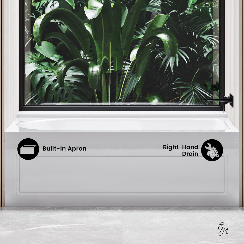 Swiss Madison Concorde 60" x 32" Acrylic Glossy White, Alcove, Integral, Right-Hand Drain, Apron Bathtub