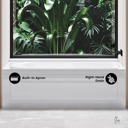 Swiss Madison Concorde 60" x 32" Acrylic Glossy White, Alcove, Integral, Right-Hand Drain, Apron Bathtub