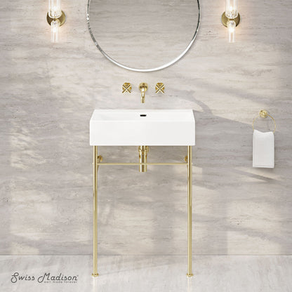 Swiss Madison Claire 24" Rectangle Zero Hole Console Sink with Glossy Gold Legs