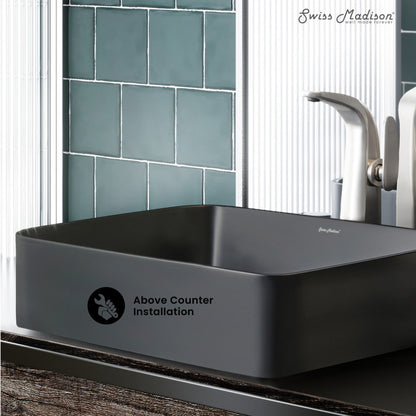 Swiss Madison Concorde Rectangle Ceramic Vessel Sink, Matte Black
