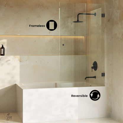 Swiss Madison Voltaire 24 x 58 Frameless Pivot 3/8 in. (10mm) Ultra Clear Tempered Glass Tub Door with Black Matte Hardware