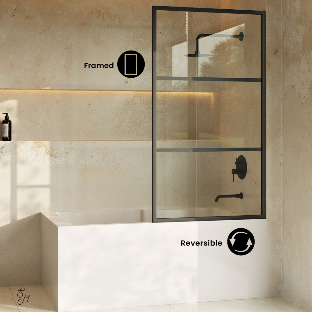 Swiss Madison Claire 34 x 58 Framed Fixed 3/8 in. (10mm) Clear Tempered Glass Tub Door with Black Matte Frame