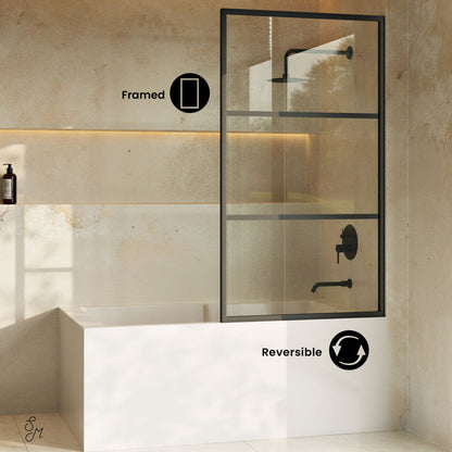 Swiss Madison Claire 34 x 58 Framed Fixed 3/8 in. (10mm) Clear Tempered Glass Tub Door with Black Matte Frame