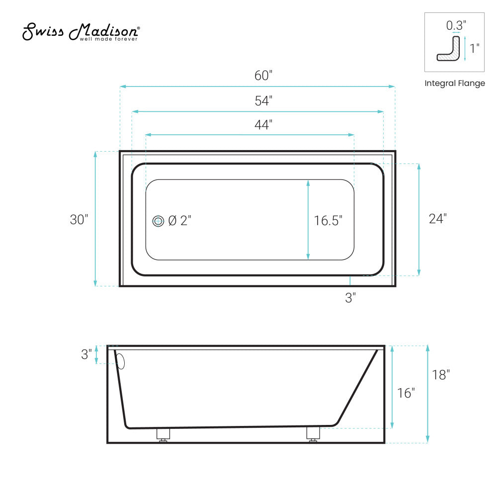 Swiss Madison Voltaire 60 x 30 Skirted Left Drain Soaking Apron Bathtub in Glossy White