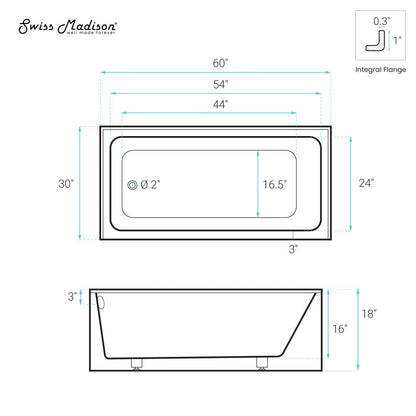 Swiss Madison Voltaire 60 x 30 Skirted Left Drain Soaking Apron Bathtub in Glossy White