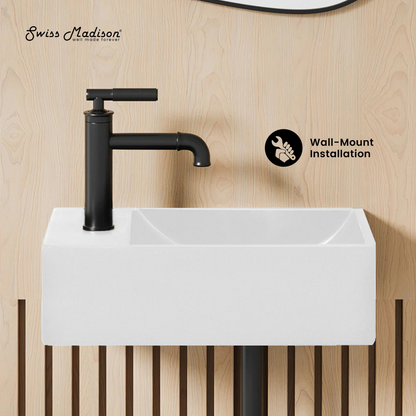 Swiss Madison Lisse 16" Concrete Rectangle Wall-Mounted Sink with Left Side Faucet Mount in Matte White