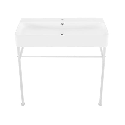 Swiss Madison Carre 36 Ceramic Console Sink White Basin Matte White Legs