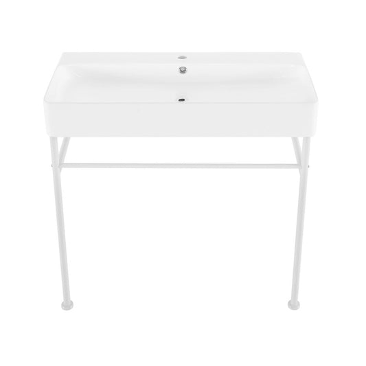 Swiss Madison Carre 36 Ceramic Console Sink White Basin Matte White Legs