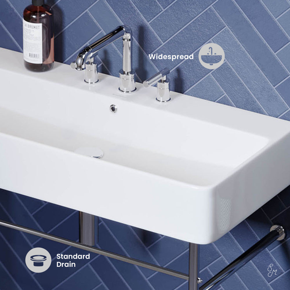 Swiss Madison Carre 36" Console Sink White Basin Chrome Legs with 8" Widespread Holes