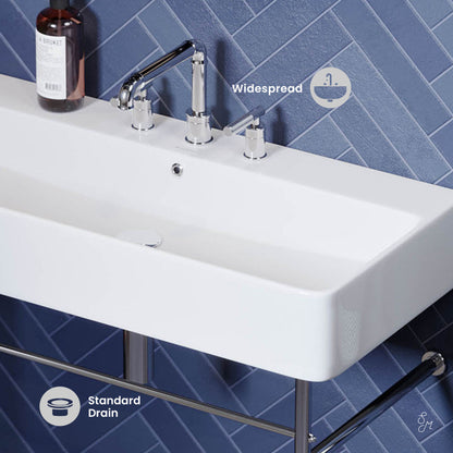 Swiss Madison Carre 36" Console Sink White Basin Chrome Legs with 8" Widespread Holes