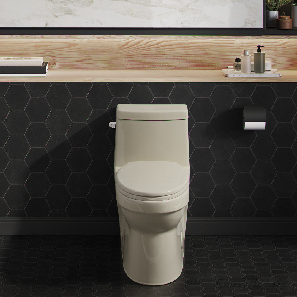Swiss Madison Virage One Piece Elongated Left Side Flush Handle Toilet 1.28 gpf in Bisque