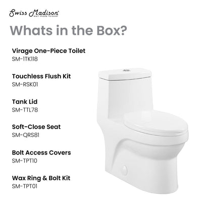 Swiss Madison Virage One Piece Elongated Toilet with Touchless Retrofit Dual Flush 1.1/1.6 gpf