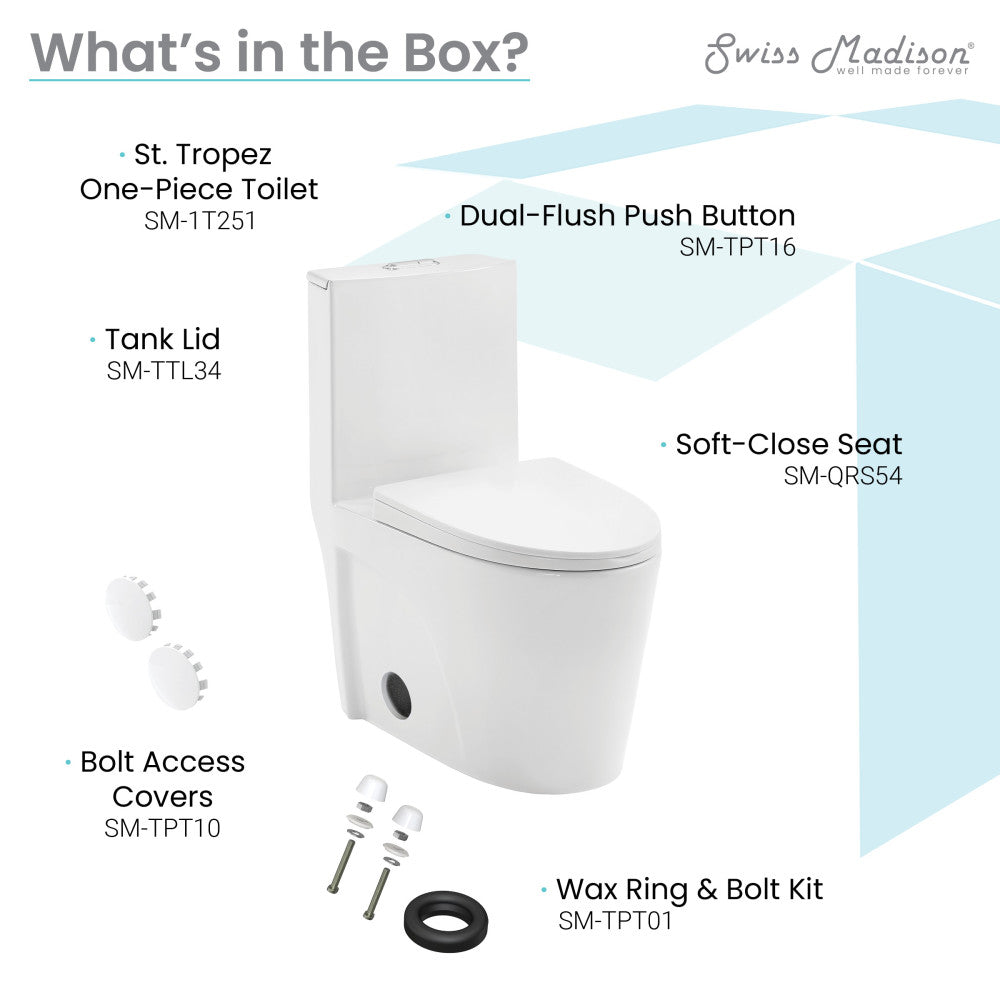 Swiss Madison St. Tropez One-Piece 14" Rough-in 1.1/1.6 GPF Dual Top Flush Elongated Toilet in Glossy White