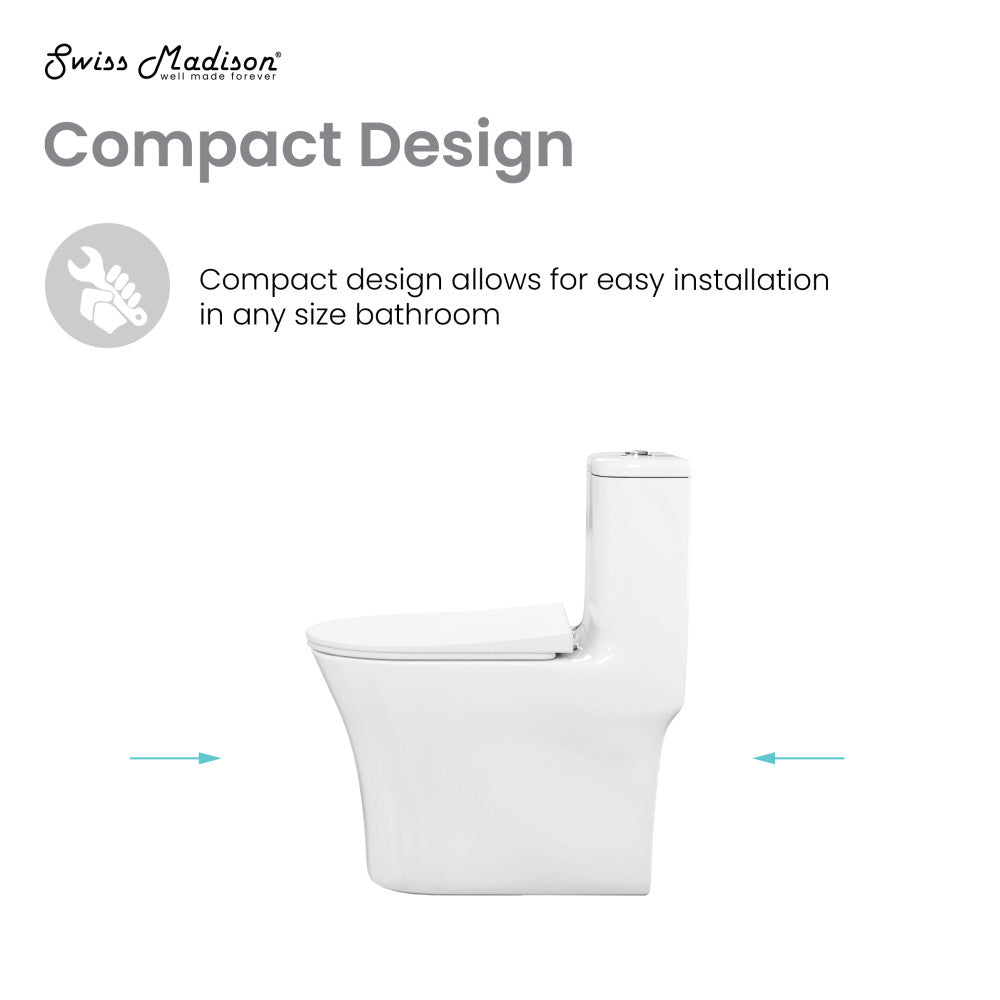 Swiss Madison TWISTER Dual Flush, Cascade One-Piece Compact Toilet, 1.1/1.6 GPF