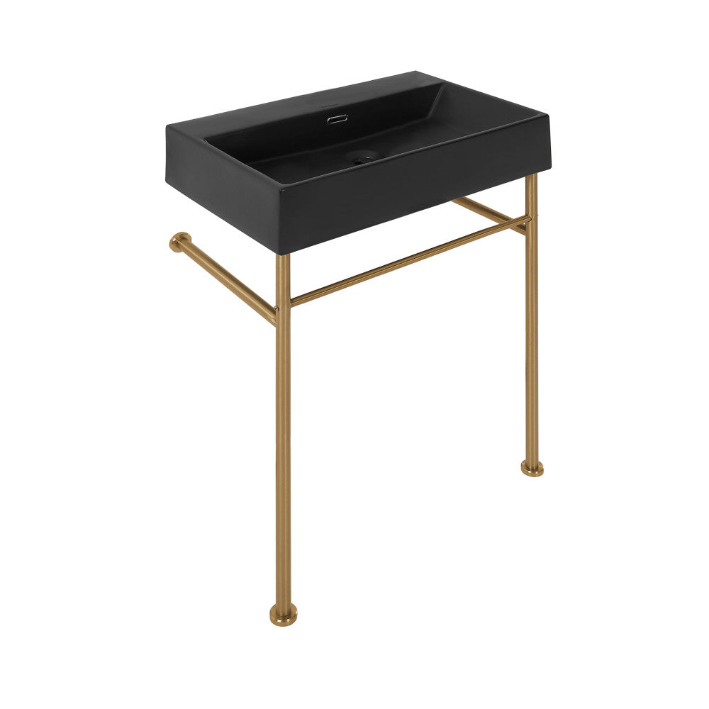 Swiss Madison Claire 24" Rectangle Matte Black Zero Hole Console Sink with Brushed Gold Legs