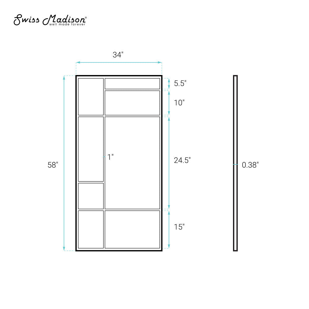 Swiss Madison Leiden 34 x 58 Framed Fixed 3/8 in. (10mm) Frosted Tempered Glass Tub Door with Black Matte Frame