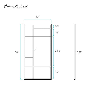 Swiss Madison Leiden 34 x 58 Framed Fixed 3/8 in. (10mm) Frosted Tempered Glass Tub Door with Black Matte Frame