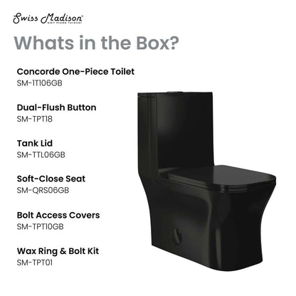 Swiss Madison Concorde One Piece Square Toilet Dual Flush in Glossy Black 1.1/1.6 gpf