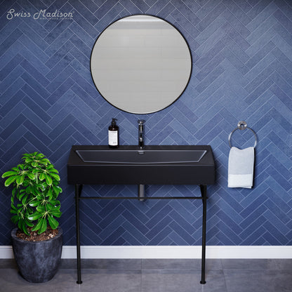 Swiss Madison Claire 40 Ceramic Console Sink Matte Black Basin Black Legs