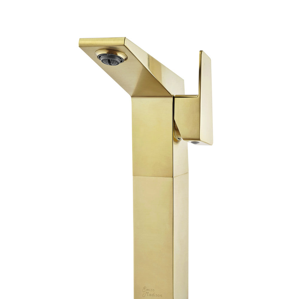 Swiss Madison Carre Single Hole, Single-Handle, High Arc Bathroom Faucet in Brushed Gold