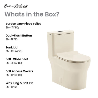 Swiss Madison Burdon One Piece Elongated Toilet Dual Flush 1.1/1.6 gpf in Bisque