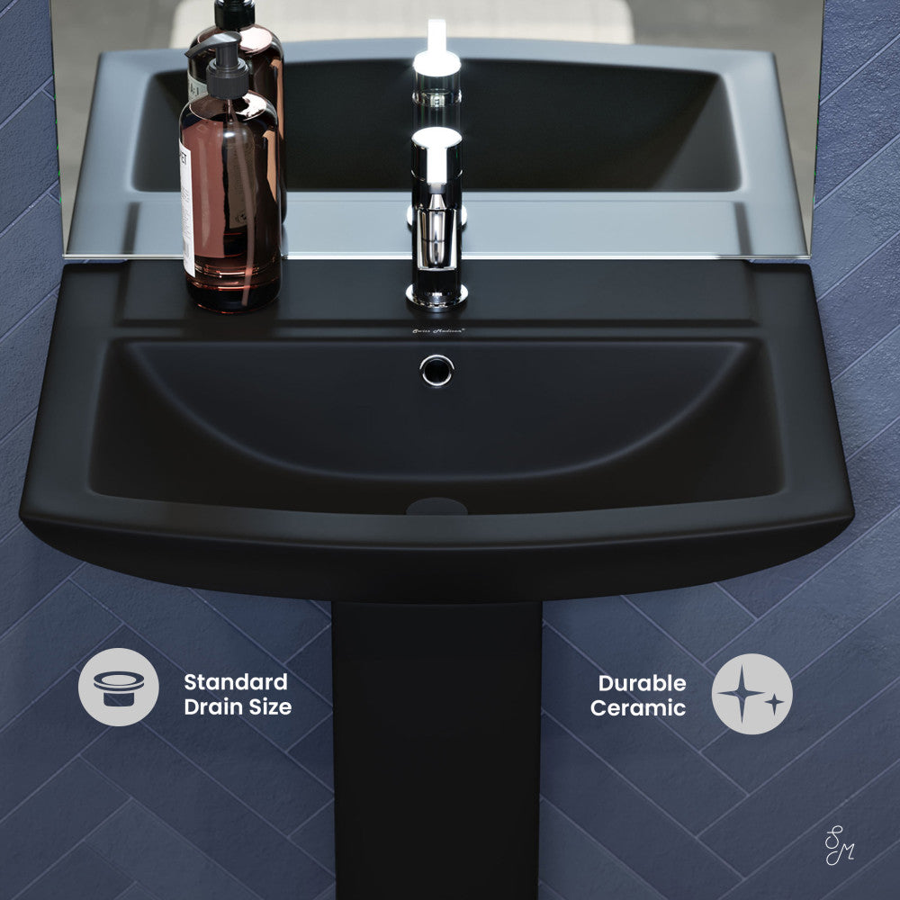 Swiss Madison Sublime Square Two-Piece Pedestal Sink in Matte Black