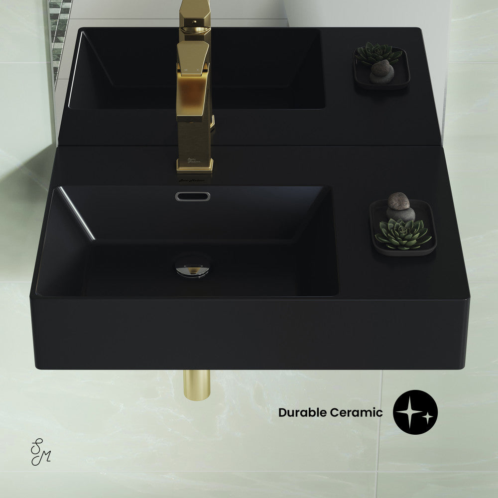 Swiss Madison St. Tropez 24 x 18 Ceramic Wall Hung Sink with Left Side Faucet Mount, Matte Black