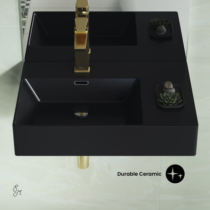 Swiss Madison St. Tropez 24 x 18 Ceramic Wall Hung Sink with Left Side Faucet Mount, Matte Black