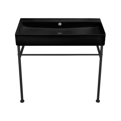 Swiss Madison Carre 36 Ceramic Console Sink Matte Black Basin Black Legs