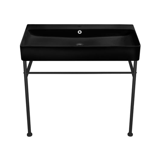 Swiss Madison Carre 36 Ceramic Console Sink Matte Black Basin Black Legs