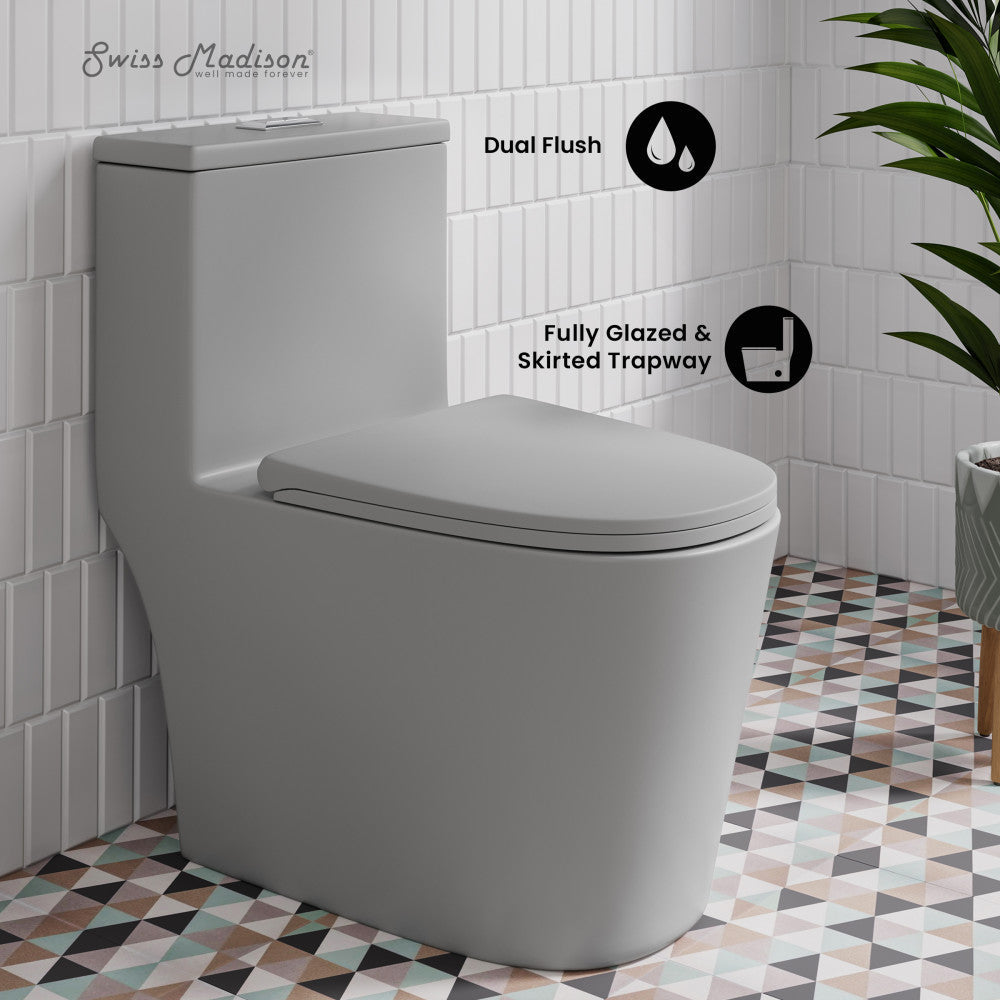 Swiss Madison Dreux One Piece Elongated Dual Flush Toilet in Matte Grey 0.95/1.26 GPF