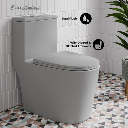 Swiss Madison Dreux One Piece Elongated Dual Flush Toilet in Matte Grey 0.95/1.26 GPF