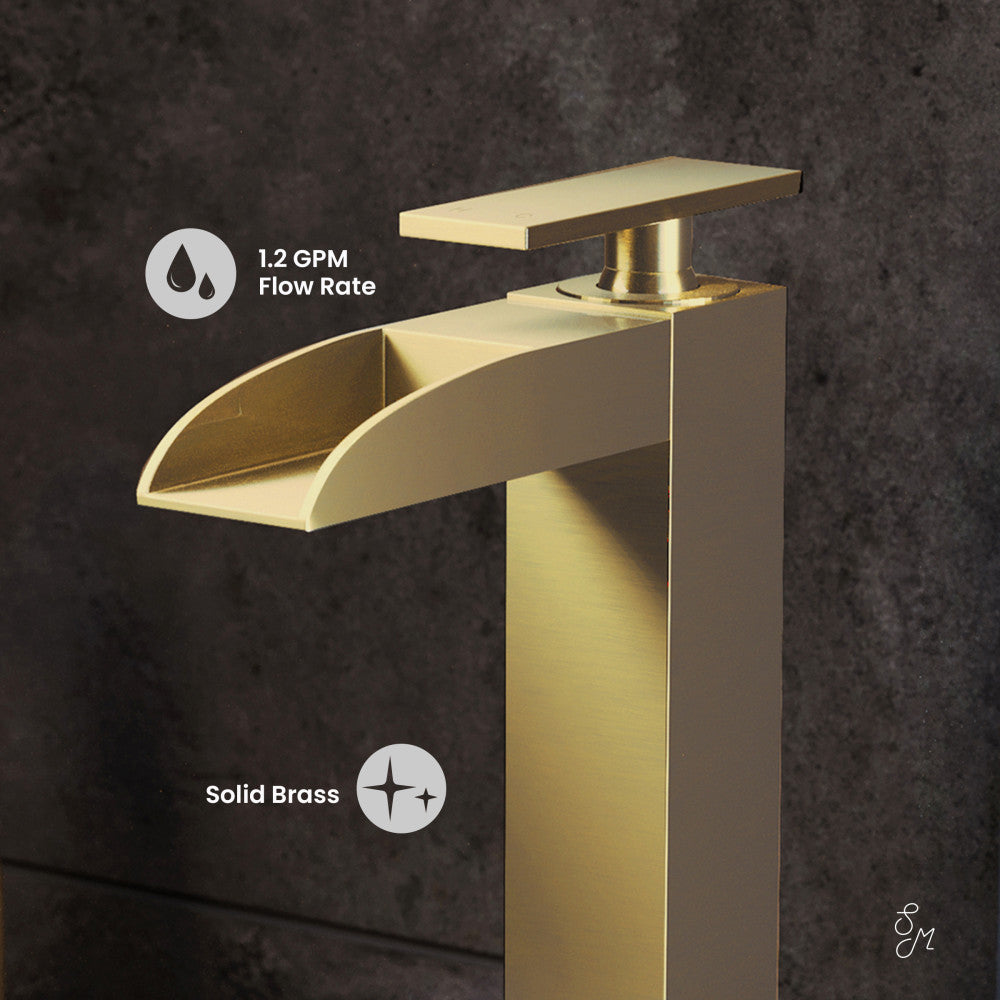 Swiss Madison Concorde Single Hole, Single-Handle, High Arc Waterfall, Bathroom Faucet in Brushed Gold