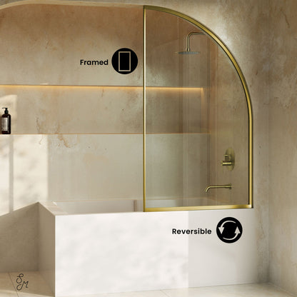 Swiss Madison Demi 34 x 58 Framed Fixed 3/8 in. (10mm) Clear Tempered Glass Tub Door with Gold Brushed Frame
