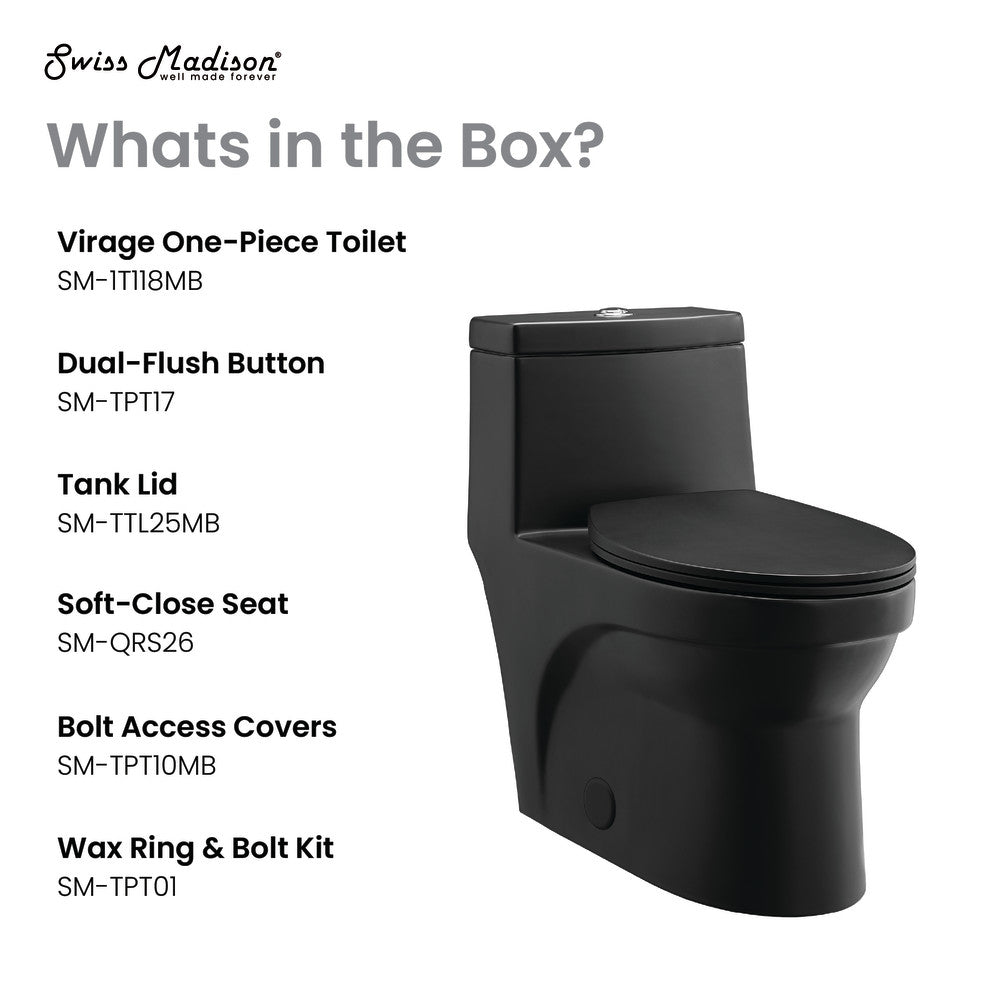 Swiss Madison Virage One-Piece Elongated Toilet Vortex Dual-Flush 1.1/1.6 gpf, Matte Black