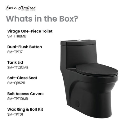 Swiss Madison Virage One-Piece Elongated Toilet Vortex Dual-Flush 1.1/1.6 gpf, Matte Black