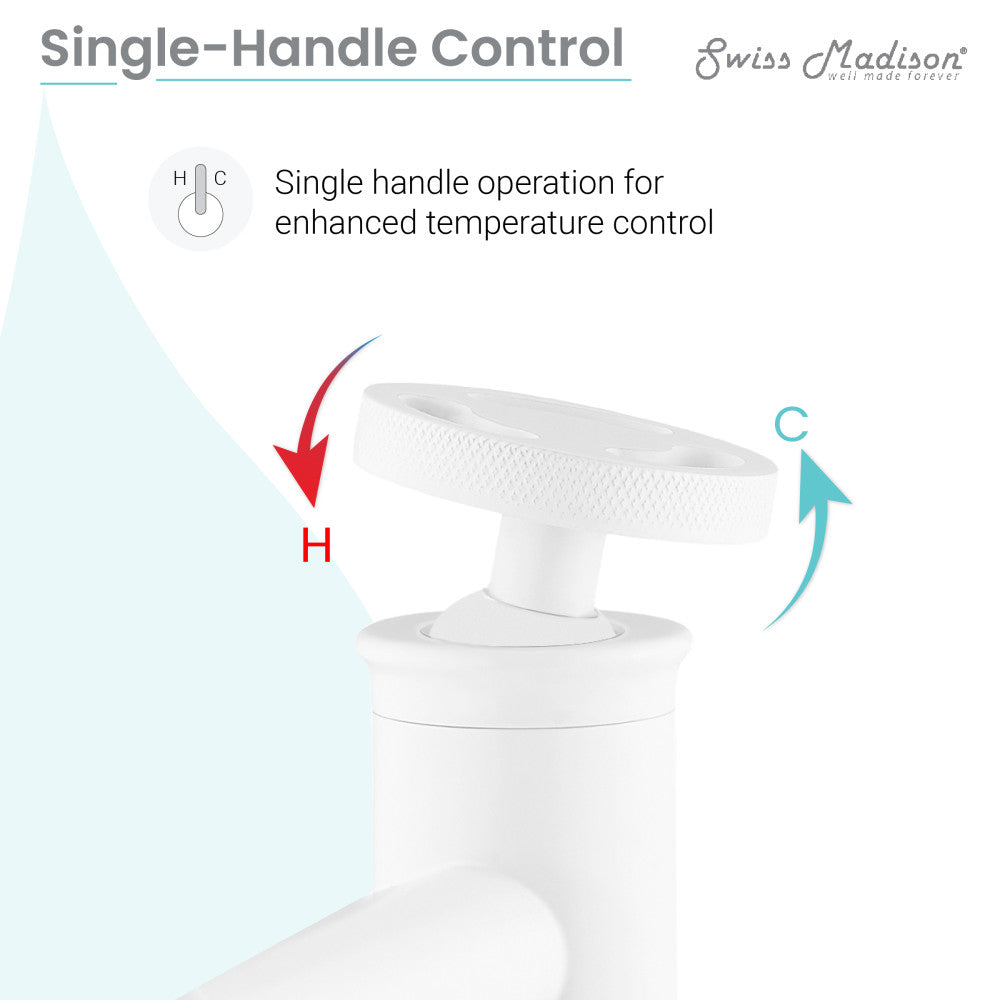 Swiss Madison Avallon Single Hole, Single-Handle Wheel, High Arc Bathroom Faucet in Matte White