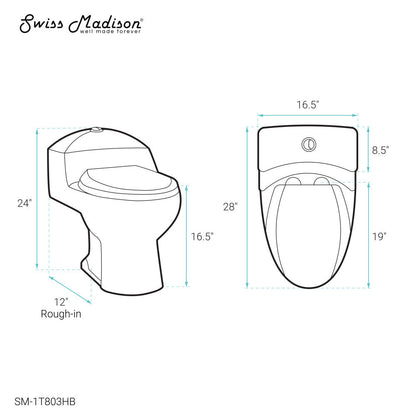 Swiss Madison Chateau One Piece Elongated Toilet Dual Flush, Black Hardware 1.1/1.6 gpf