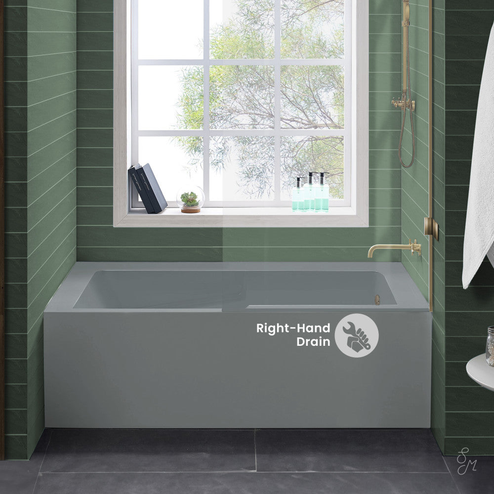 Swiss Madison Voltaire 60" x 32" Right-Hand Drain Alcove Bathtub with Apron and Armrest in Matte Grey