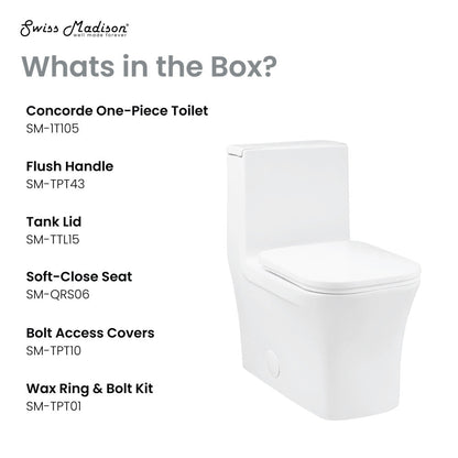 Swiss Madison Concorde One Piece Square Right Side Flush Handle Toilet 1.28 gpf